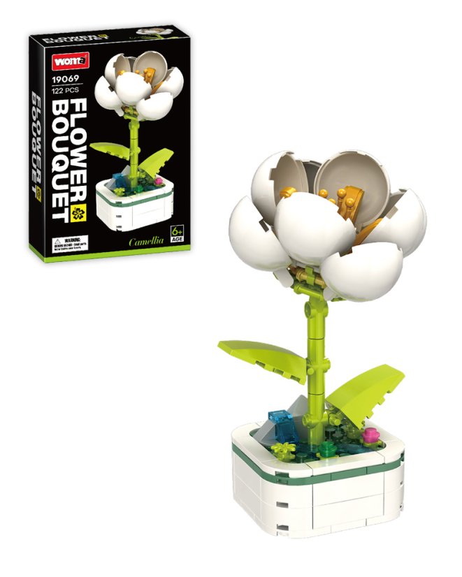 Camellia Flower Building Set (122 pcs) – buildable flower with stand