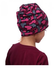 Dětská čepice bavlněná, oboustranná, černá+fleky růžové na černé
