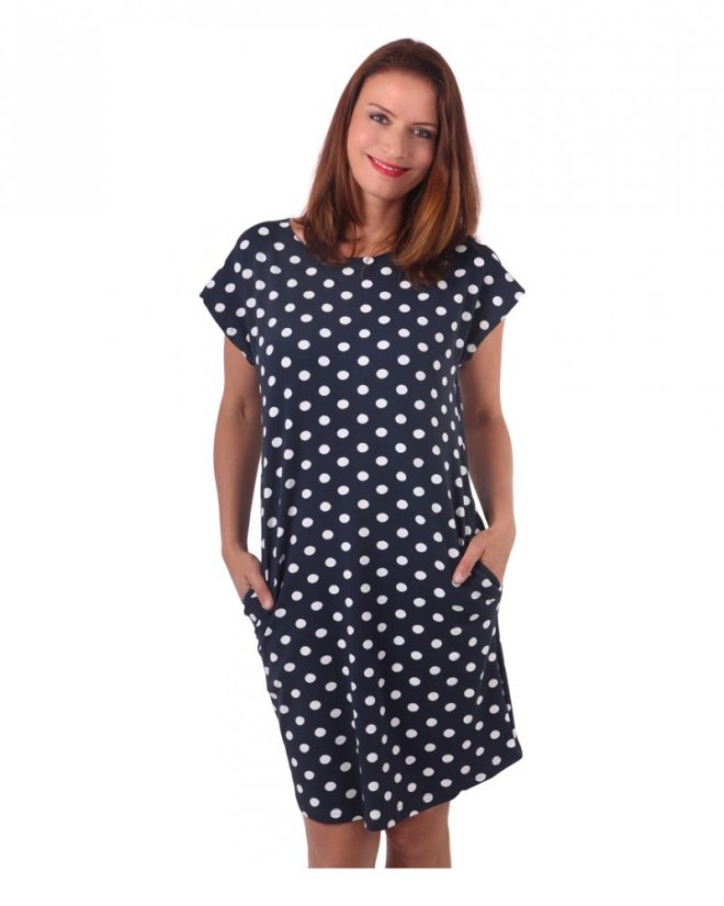 Women’s dress with pockets Zoe, oversized loose fit, blue with polka dots