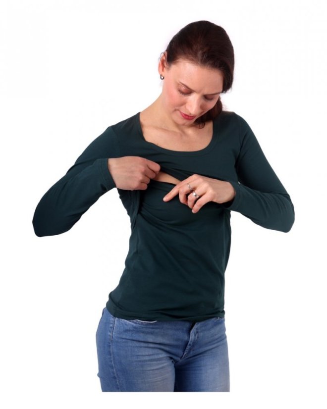 Nursing T-shirt Catherine, long sleeves – dark green - Size: L/XL