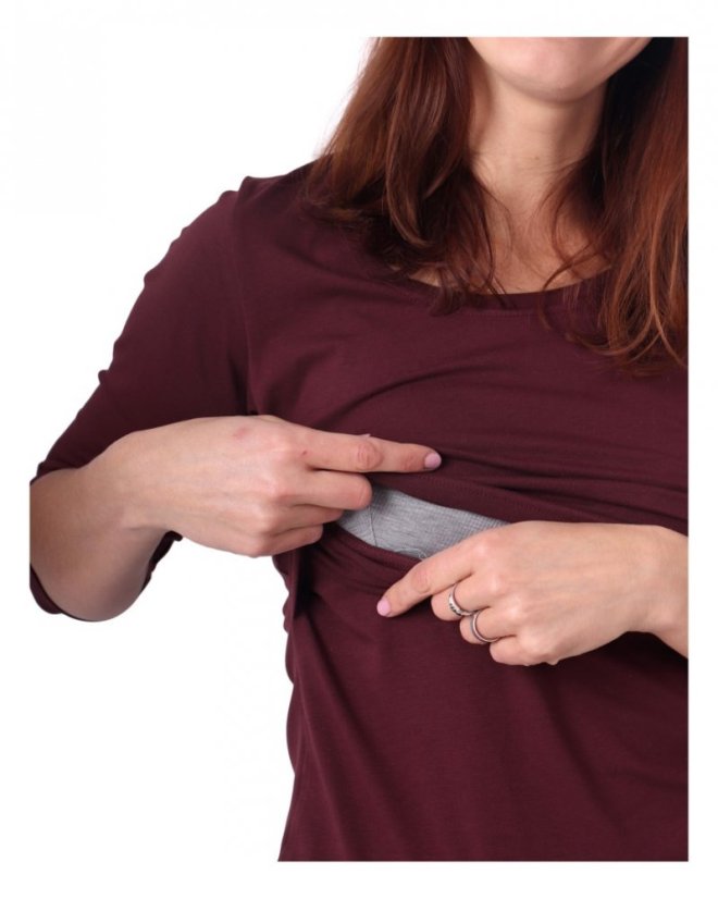 Nursing T-shirt Catherine, 3/4 sleeves – burgandy