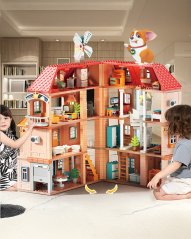 Large building blocks four-storey house with LED and car, 690 pieces, age 3+