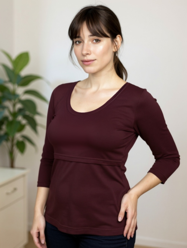 Nursing T-shirt Catherine, 3/4 sleeves – burgandy