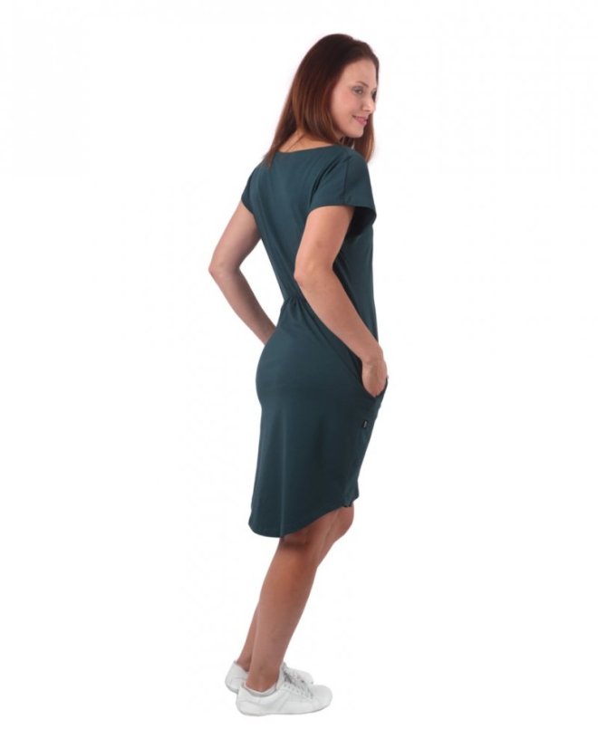 Dámské bavlněné oversized šaty s kapsami Zoe, lahvově zelené - Velikost: XS/S