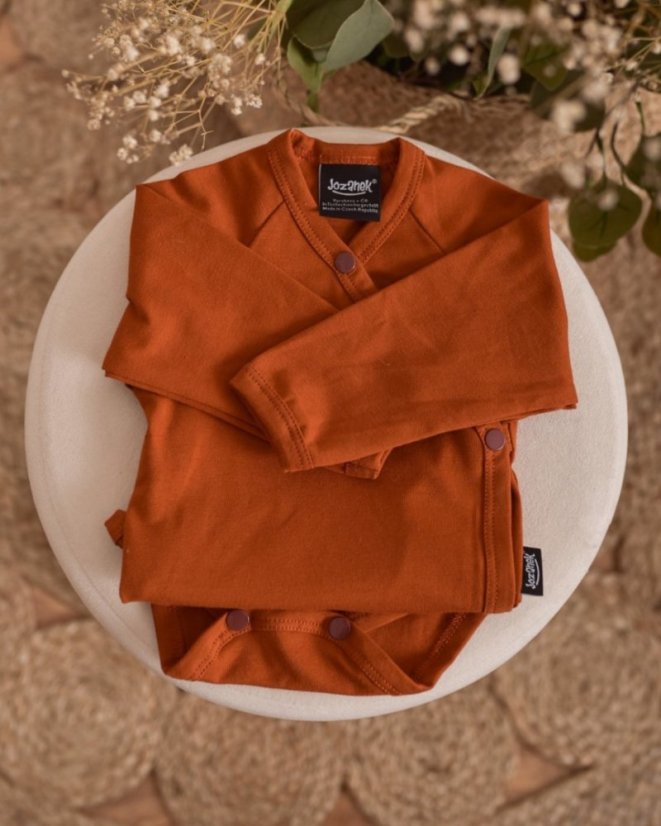 Baby wrap bodysuit onesie, cinnamon - Size: 56