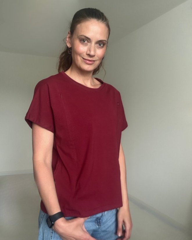 Tričko na dojčenie so zipsom Kira, oversized – vínové
