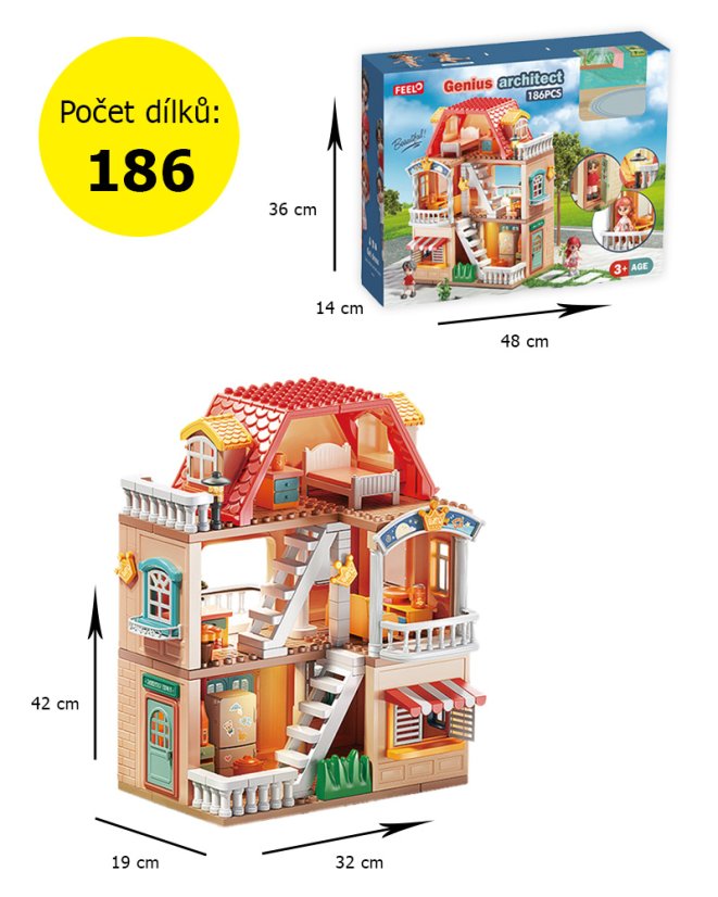Stavebnice rodinný dům s LED světlem, 186 dílků, pro děti od 3 let