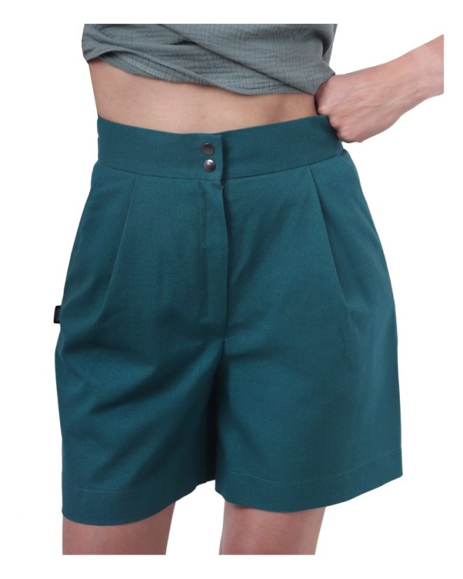 Women's linen shorts, emerald green