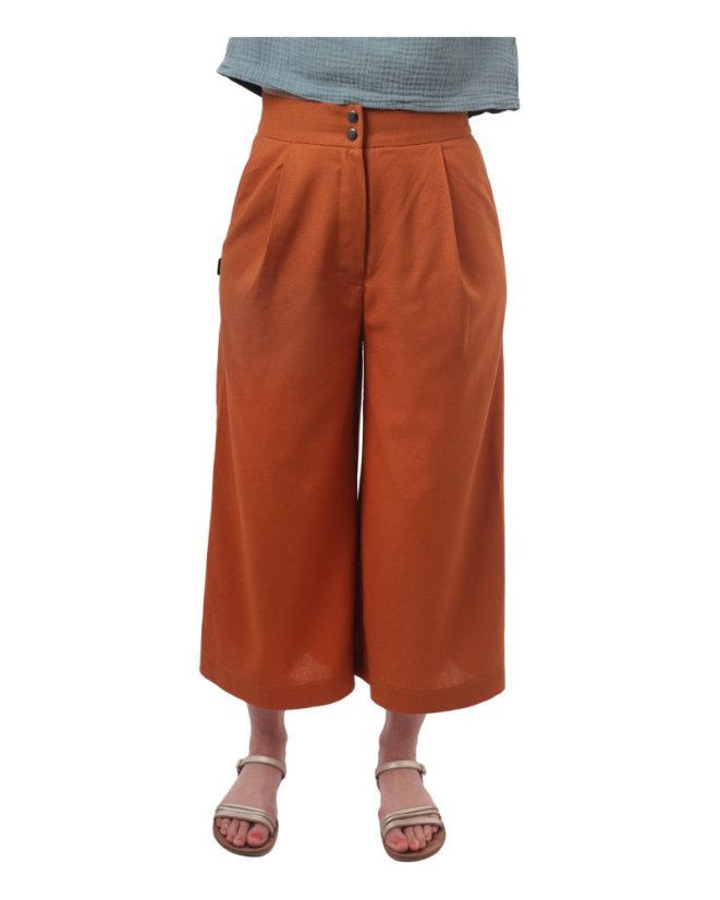 Cullotes-Leinenhose für Damen, Zimtfarbe - Größe: 46