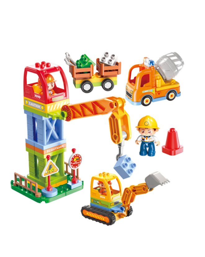 Stavebnica žeriav a stavebné stroje – veľké kocky pre deti od 3 rokov, 62 dielikov