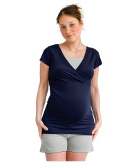 Těhotenské a kojicí pyžamo, krátké, tmavě modré + šedý melír