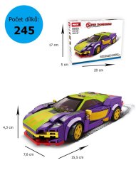 Stavebnice Závodní auto dlouhé 15cm, odnímatelná střecha, zeleno-fialové, 245 dílků