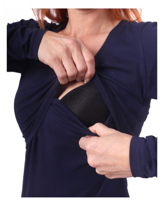 Breast-feeding dress Elena, long sleeves, dark blue - Size: S/M