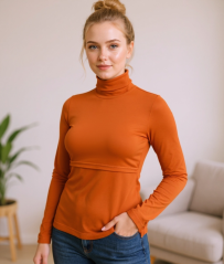 Breast-feeding roll-colar T-shirt Katerina, cinnamon