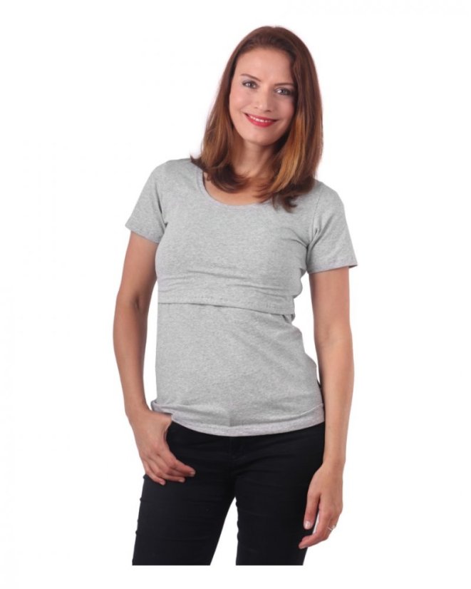 Nursing T-shirt Catherine, short sleeves – grey melange - Size: L/XL