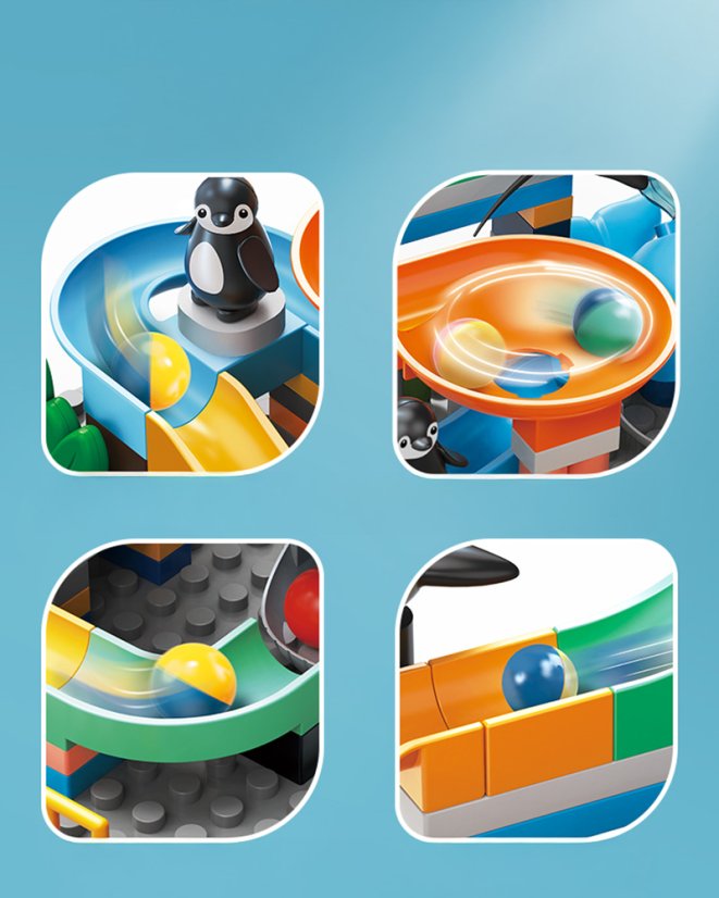 Stavebnica guľôčková dráha Oceán, 72 dielov, veľké kocky pre deti od 3 rokov