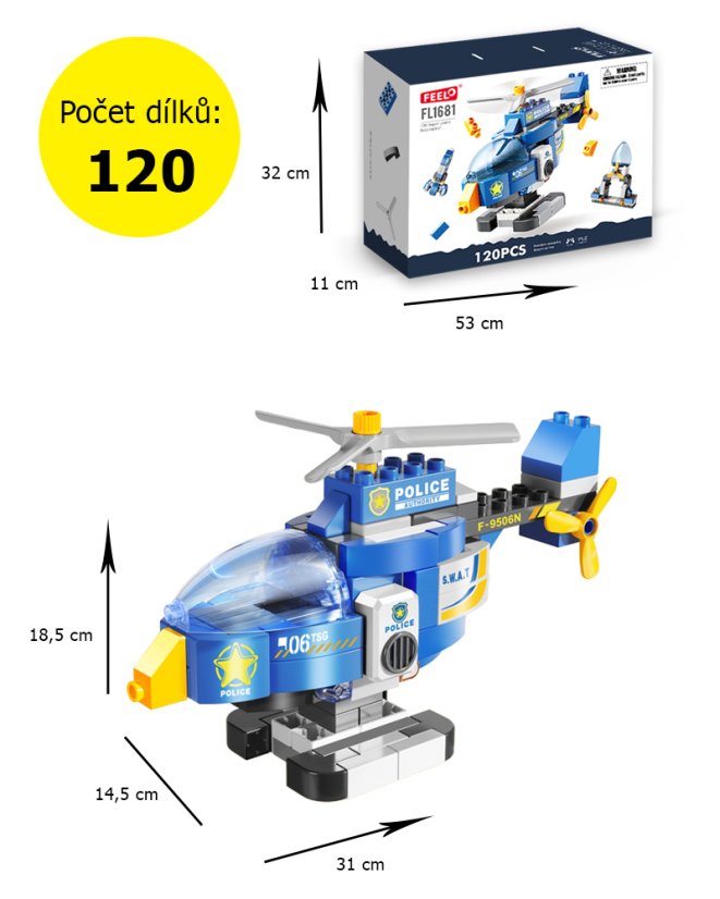 Stavebnice policejní vrtulník, 120 dílků, pro děti od 3 let