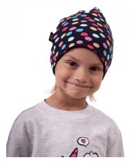 Baumwollmütze für Kinder, zweiseitig, schwarz+farbige Tupfen