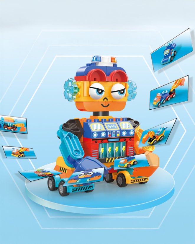 Stavebnica robot s bagrom a vozidlami, 88 dielikov, pre deti od 3 rokov