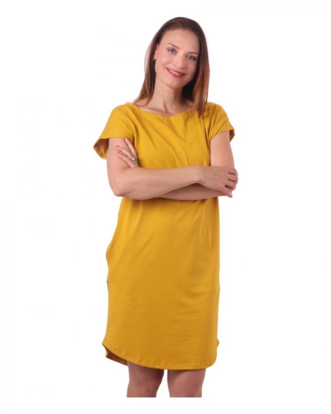 Dámské bavlněné oversized šaty s kapsami Zoe, hořčicové - Velikost: S/M
