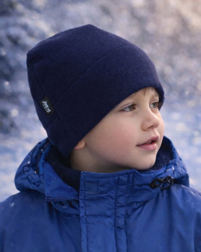 Dětská zimní čepice, fleece – tmavě modrá - Velikost: M