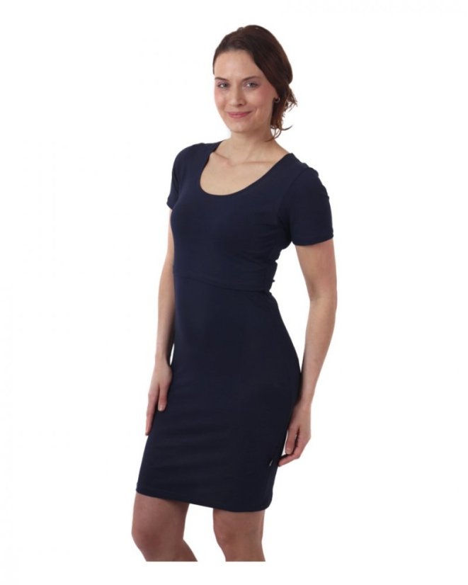 Breast-feeding dress Elena, short sleeves, dark blue - Size: L/XL