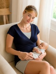 Maternity and breast-feeding pyjamas, short, dark blue + grey