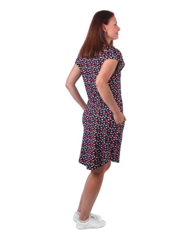Dámské bavlněné oversized šaty s kapsami Zoe, barevné puntíky na modré - Velikost: XS/S