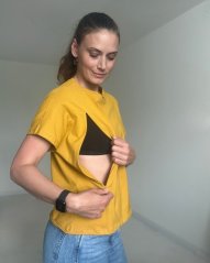 Kojicí tričko se zipem Kira, oversized – hořčicové
