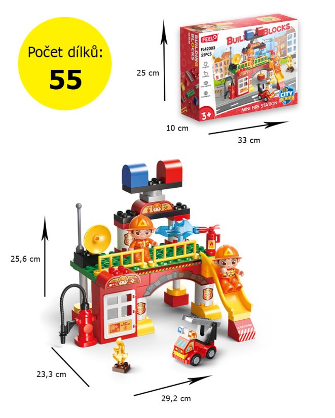 Stavebnice hasiči, požární stanice, 55 dílků, velké kostky pro děti od 3 let
