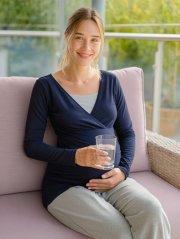 Maternity and breast-feeding pyjamas, long, dark blue + grey