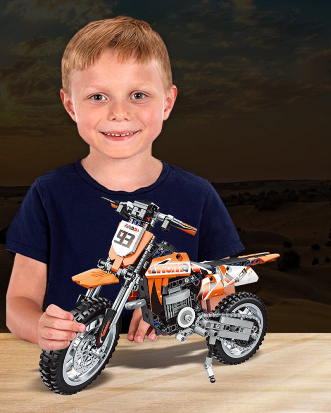 Stavebnice motorka Technic, velký realistický cross model s pohyblivými prvky, 434 dílků