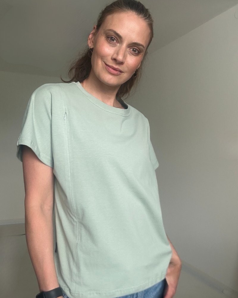 Majica za dojenje s patentnim zatvaračem Kira, oversized – svijetlo maslinasta M/L