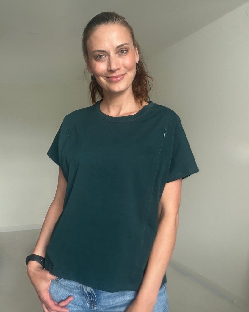 Majica za dojenje s patentnim zatvaračem Kira, oversized – boca zelena M/L