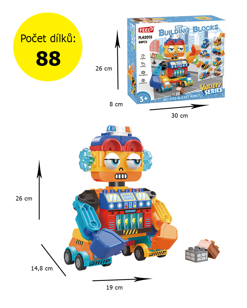 Stavebnice bagr robot, 88 dílků, pro děti od 3 let